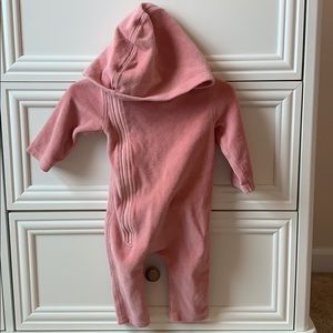 Monica and Andy Velour hooded jumpsuit